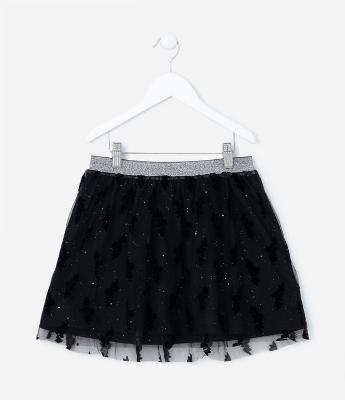 Saia Infantil em Tule com Brilhos e Morceguinhos - Tam 5 a 14 Anos