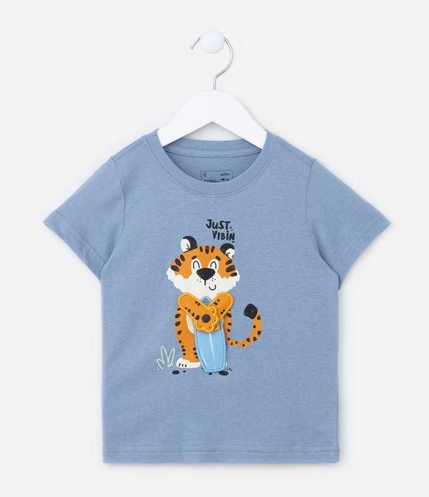 Camiseta Infantil com Estampa Interativa de Tigre Surfista - Tam 1 a 5 anos - 1