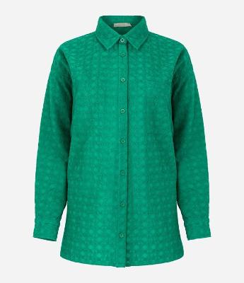 Camisa Oversized em Laise com Abotoamento e Texturas