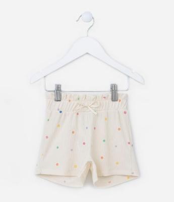 Short Clochard Infantil Canelado com Estampa Poá - Tam 1 a 5 Anos