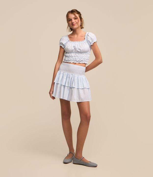 Saia em Tricoline com Lastex no Cós e Estampa Listrada - 1