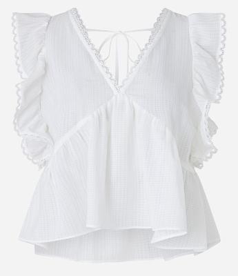 Blusa Sem Manga em Chiffon Texturizado com Babado