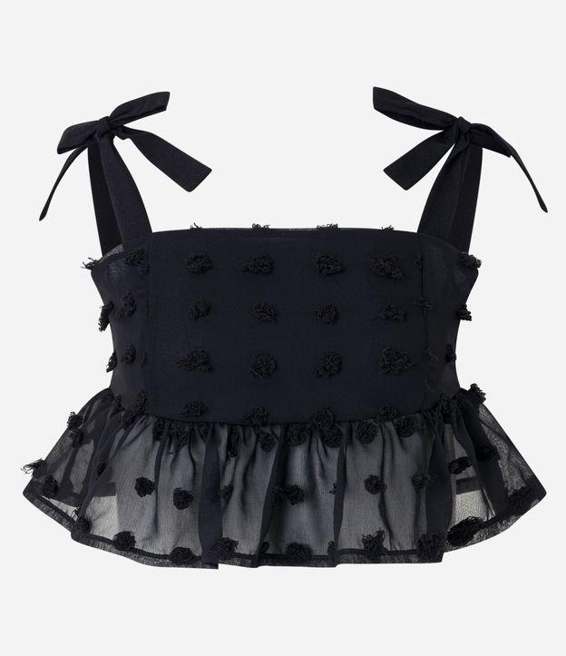 Blusa em Chiffon com Amarração na Alça e Textura Poá - 1