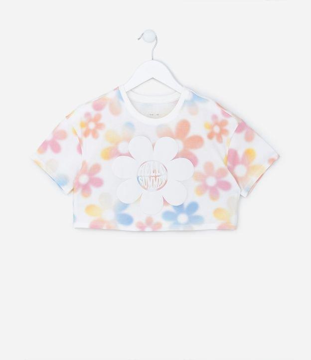 Camiseta Cropped Infantil com Estampa Floral Desfocada - Tam 5 a 14 Anos - 1