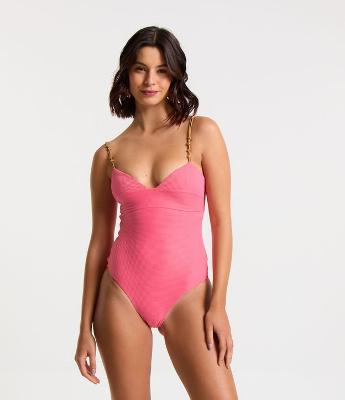 Maiô em Tecido Texturizado com Alça Texturizada e Recorte Vazado nas Costas