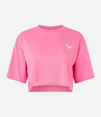 Camiseta Cropped Esportiva em Poliamida com Estampa Emborrachada