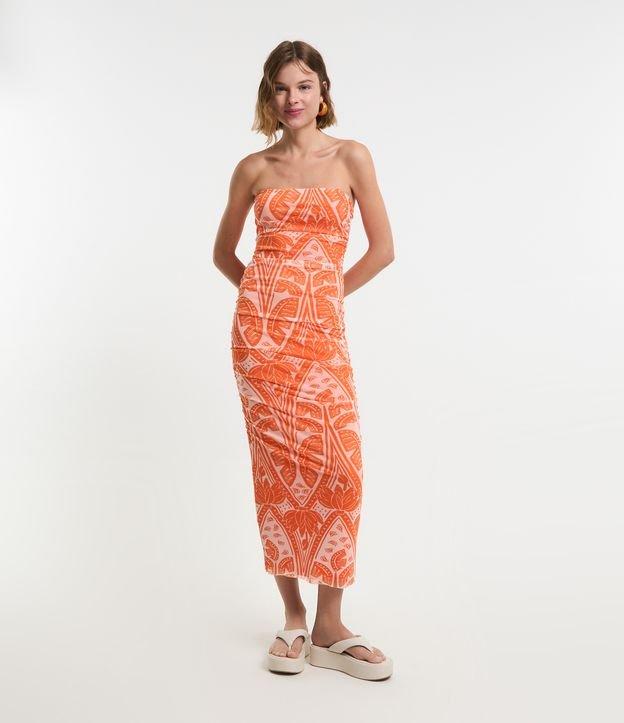 Vestido New Midi em Tule com Estampa Folhagens - 2