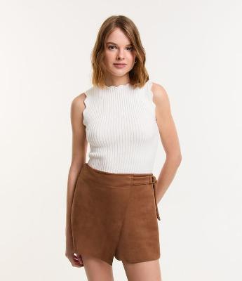 Blusa Sem Manga em Tricô Canelado com Ondinhas