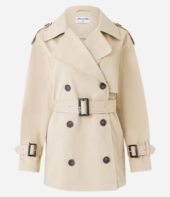 Trench Coat Curto em Gabardine com Abotoamento e Cinto