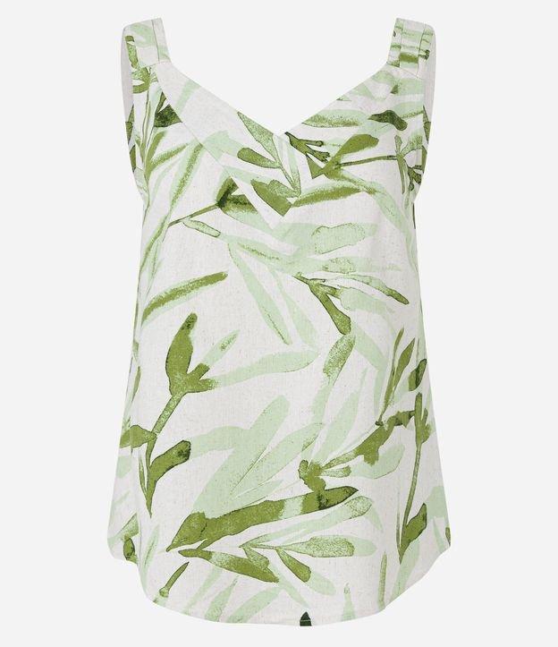 Blusa Sem Manga em Viscolinho com Folhagens Estampadas - 1