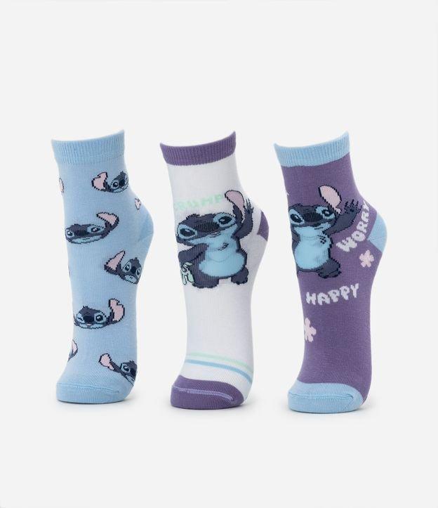 Kit 03 Meias Infantis Cano Médio com Estampa do Stitch - Tam 23 ao 38 - 1