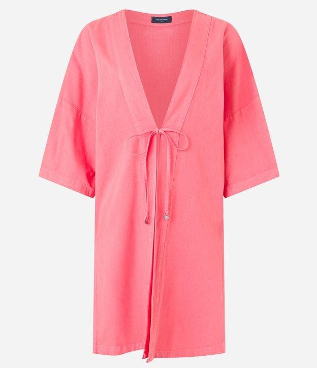 Kimono Longo em Sarja com Manga Ampla e Amarração - 1