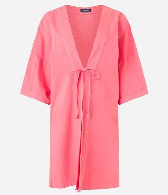 Kimono Longo em Sarja com Manga Ampla e Amarração