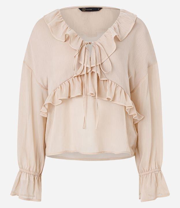 Blusa em Chiffon com Babado Jabô no Decote e Punho - 1