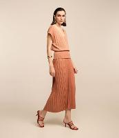 Saia Reta Midi em Viscose Plissada com Fio Metalizado - 1