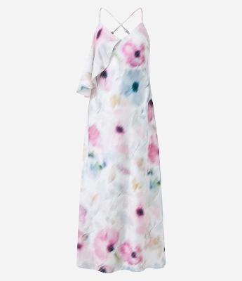 Vestido Midi Acetinado Estampa Floral com Detalhe Sobreposto