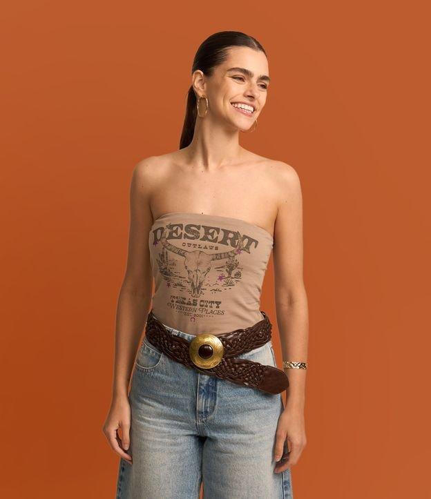 Blusa Cropped Tomara que Caia com Barra em V e Estampa Texas City - 2