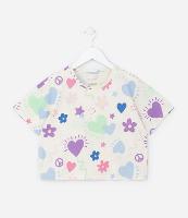 Camiseta Cropped Infantil com Estampa Corações - Tam 5 a 14 Anos - 1