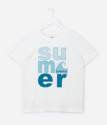 Camiseta Infantil em Algodão com Lettering Surf - Tam 5 a 14 Anos