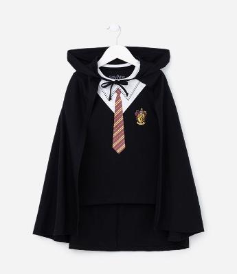 Camiseta Comfort Infantil com Capa e Estampa Grifinória Harry Potter - Tam 4 a 8 Anos