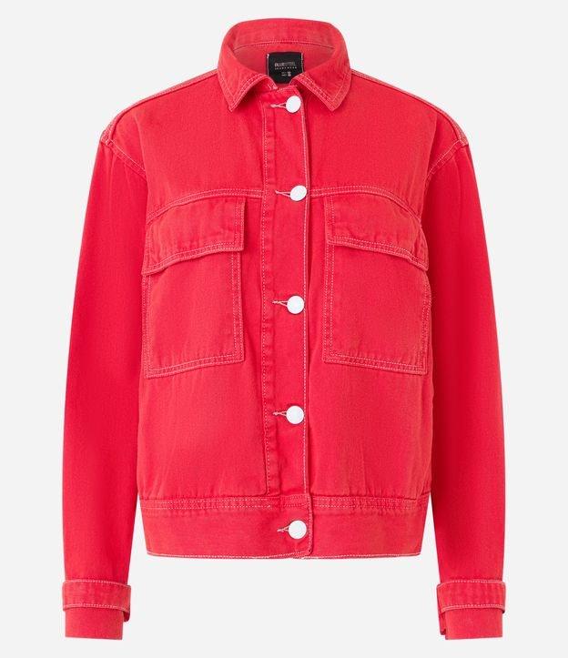 Jaqueta em Sarja com Bolsos com Lapela e Costura Aparente - 1