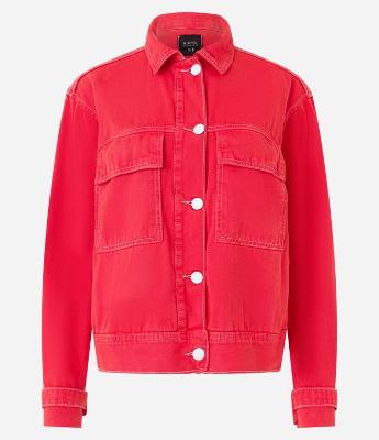 Jaqueta em Sarja com Bolsos com Lapela e Costura Aparente