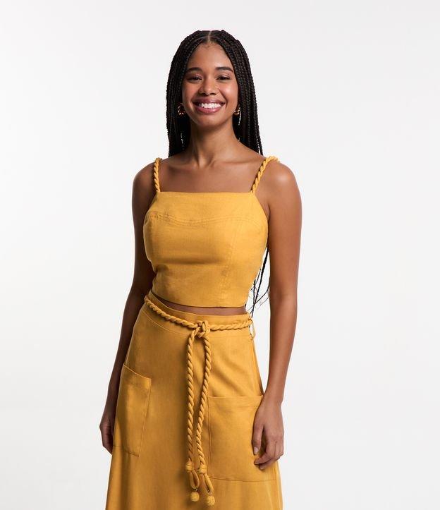 Blusa Cropped em Viscolinho com Alça Trabalhada - 1