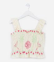 Blusa Cropped Infantil com Franzidos e Estampa de Araras e Flores - Tam 5 a 14 Anos - 1