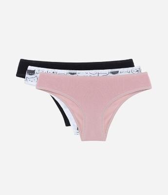 Kit 03 Calcinhas Biquíni em Algodão com Lateral Média Delcotton