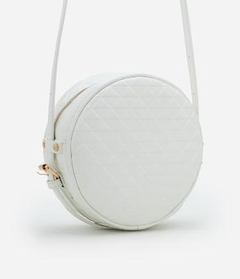 Bolsa Redonda Transversal em PU com Textura Embossed
