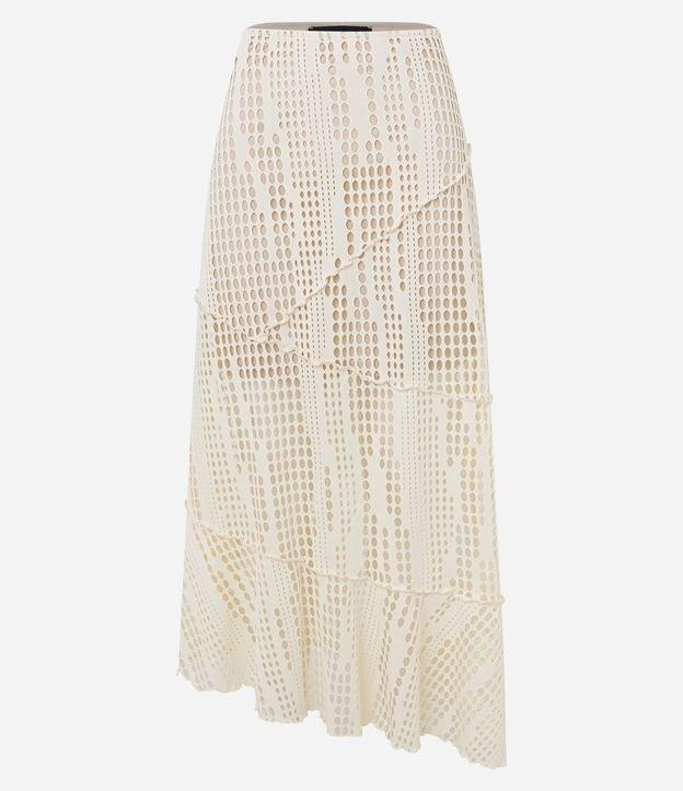 Saia Midi com Recortes Assimétricos e Textura Furadinha - 1