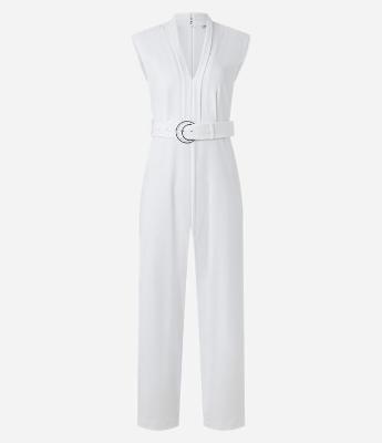 Macacão Sem Manga em Crepe com Ombreira e Cinto