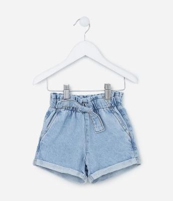 Short Infantil em Jeans com Amarração no Cós - Tam 1 a 5 Anos
