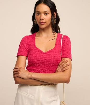 Blusa Manga Curta com Textura Xadrez