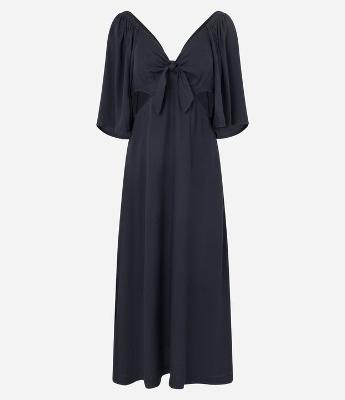 Vestido New Midi Manga Godê em Viscose com Laço