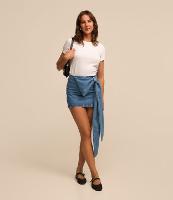 Saia Curta em Jeans com Laço Grande - 2