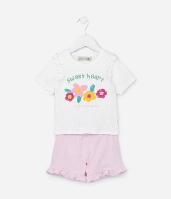 Conjunto Infantil em Ribana com Frufru e Textura - Tam 1 a 5 Anos