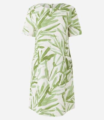 Vestido T-Shirt em Viscolinho com Folhagens Estampadas