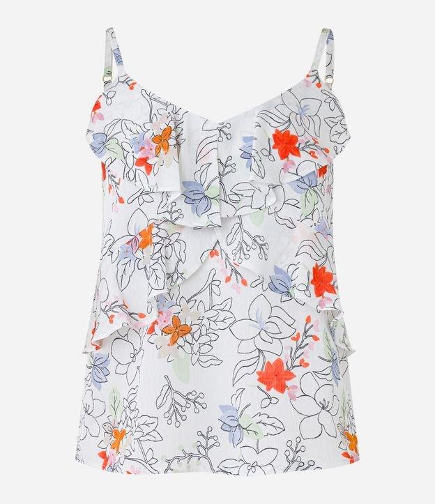 Blusa de Alça em Chiffon com Babado e Flores Estampadas - 1