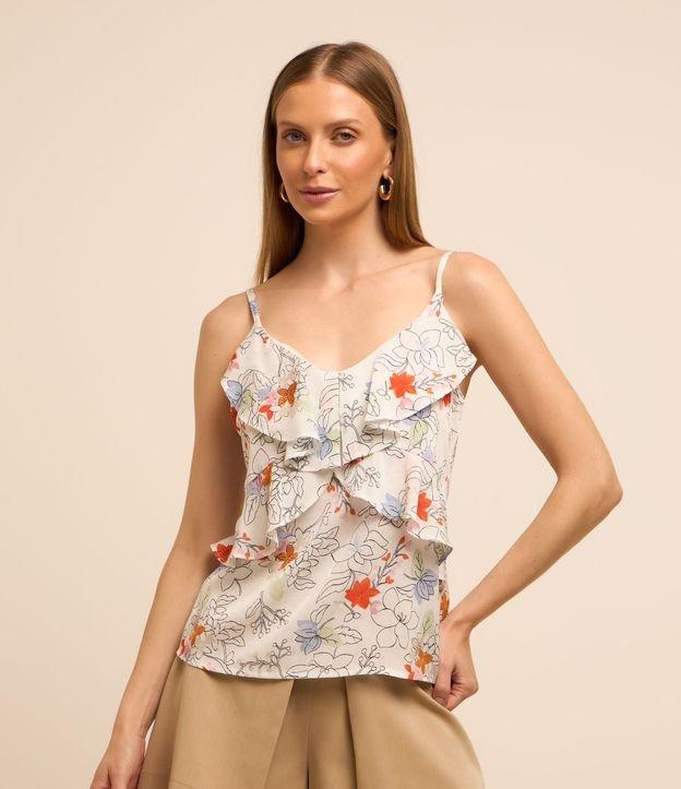 Blusa de Alça em Chiffon com Babado e Flores Estampadas - 2