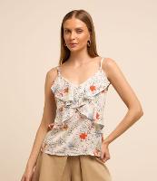 Blusa de Alça em Chiffon com Babado e Flores Estampadas - 2