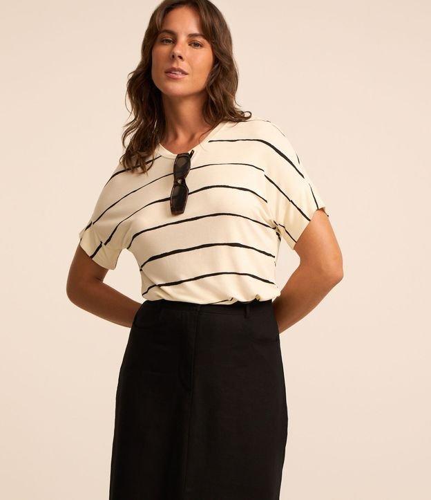 Blusa de Manga Curta em Algodão com Listras Rústicas - 2