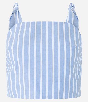 Blusa Cropped em Tricoline Listrado com Nó na Alça