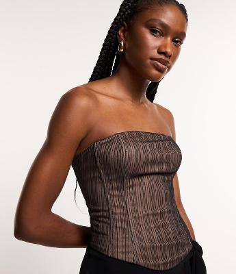 Blusa Corset em Tule com Textura e Zíper nas Costas