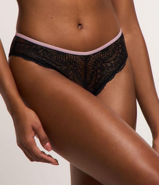 Calcinha Biquíni em Renda Floral com Detalhe Contrastante no Cós - 1