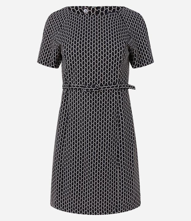 Vestido Curto em Crepe com Cinto e Estampa Geométrica - 1