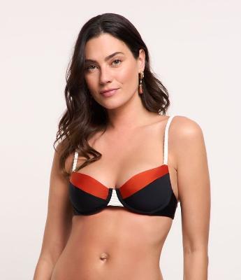 Biquíni Top Meia Taça em Poliamida com Bloco de Cor