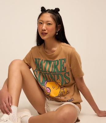 Camiseta Alongada em Algodão com Estampa Nature Sounds
