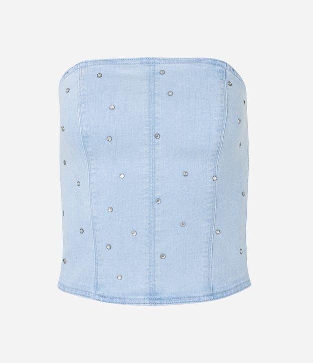 Top Corset Tomara Que Caia em Jeans com Bolinhas de Strass - 1