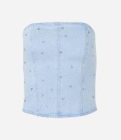 Top Corset Tomara Que Caia em Jeans com Bolinhas de Strass - 1